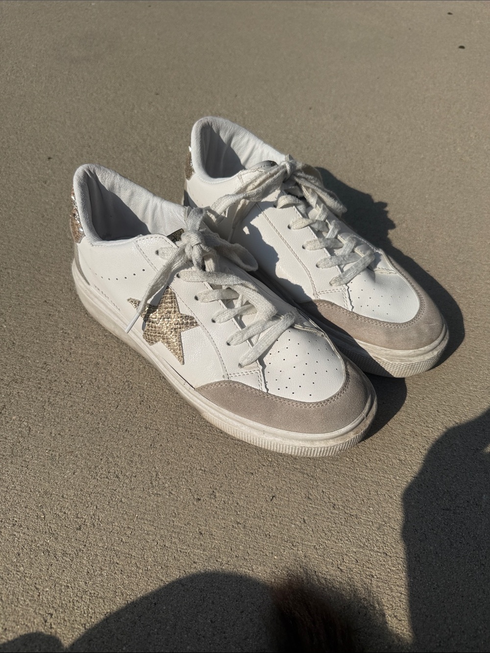 Vintage Havana White Sneakers with Taupe Suede and Gold Star